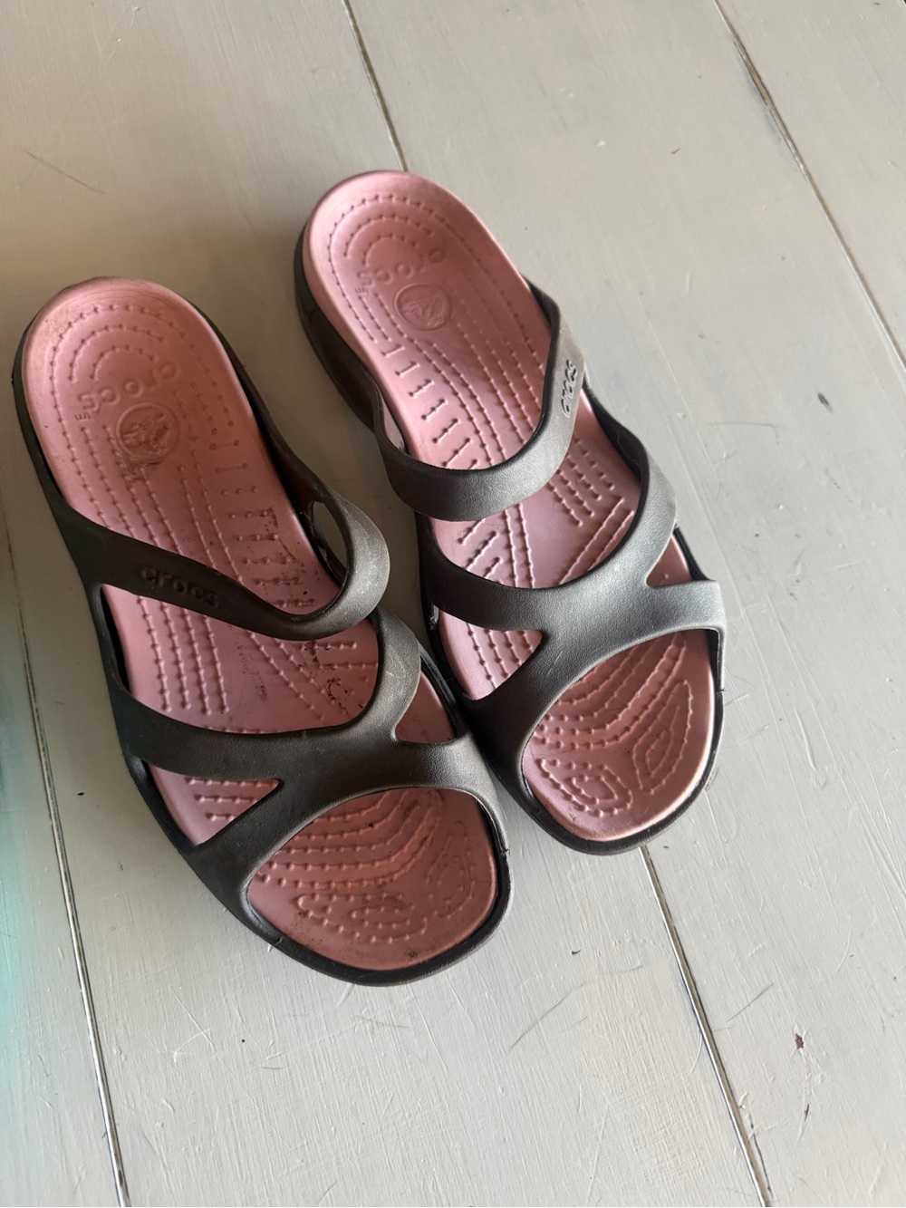 CROCS Teal Flip Flops and Black/Pink Slide Sandals Bundle - Picture 3 of 5